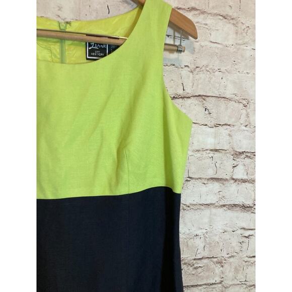 Lennie NY Dress Womens 12 Midi Linen Neon Green Black Colorblock Sheath Zip Up - Picture 2 of 12